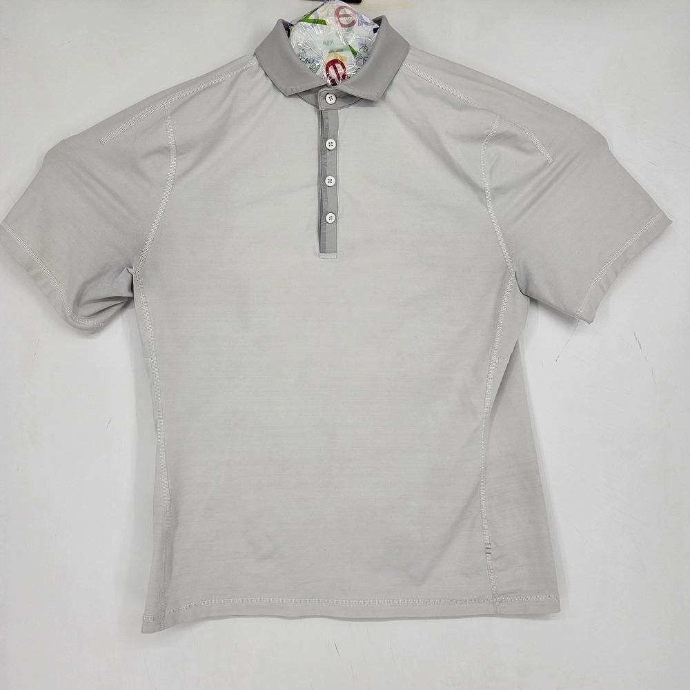 Lululemon Polo Shirt Mens Medium Performance Short Sleeve White Casual‎ FLAWS